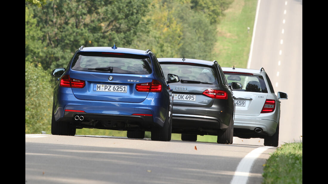 BMW 330d Touring, Mercedes C 350 CDi T, Audi A4 Avant 3.0 Quattro, Heckansicht