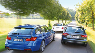 BMW 330d Touring, Mercedes C 350 CDi T, Audi A4 Avant 3.0 Quattro, Heckansicht