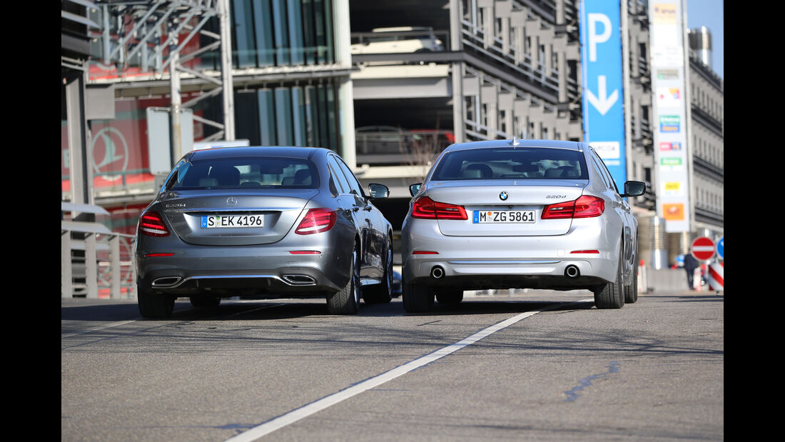 BMW 520d, Mercedes E 220 d, Heckansicht