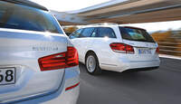 BMW 520d Touring, Mercedes E 220 Bluetec T, Heckansicht