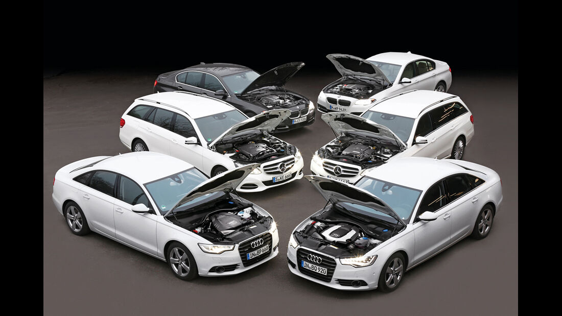 BMW 520i, Mercedes E 200, Audi A6 3.0 TDI Quattro, BMW 528i, Mercedes E 250, Audi A6 3.0 TDI Quattro