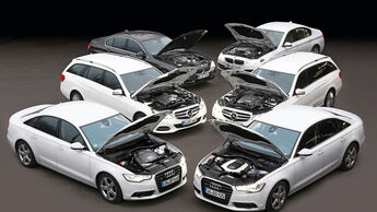 BMW 520i, Mercedes E 200, Audi A6 3.0 TDI Quattro, BMW 528i, Mercedes E 250, Audi A6 3.0 TDI Quattro