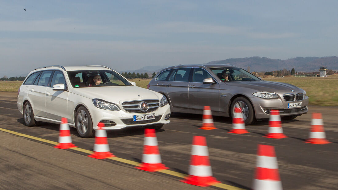 BMW 520i Touring, Mercedes E 200 T, Frontansicht, Bremstest