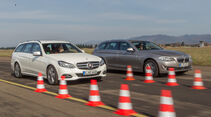 BMW 520i Touring, Mercedes E 200 T, Frontansicht, Bremstest