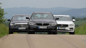 BMW 530d Touring, Mercedes E 350 d T, Volvo V90 D5 AWD Front
