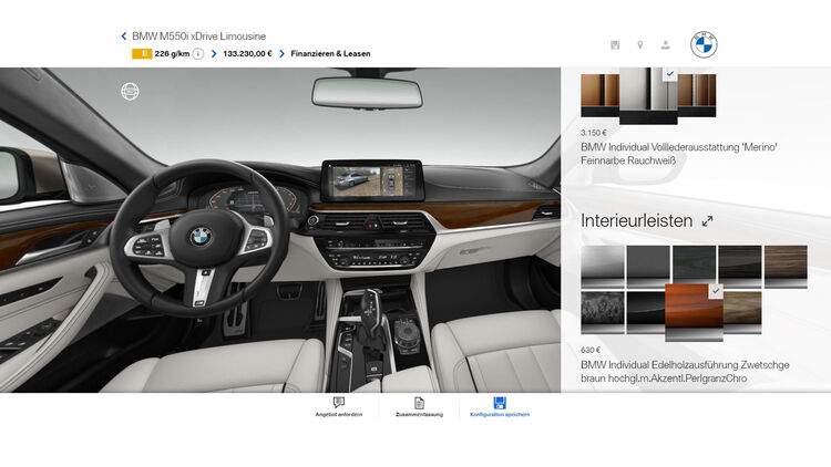 BMW 5er im Konfigurator: Ein Klick kann 42.750 Euro kosten