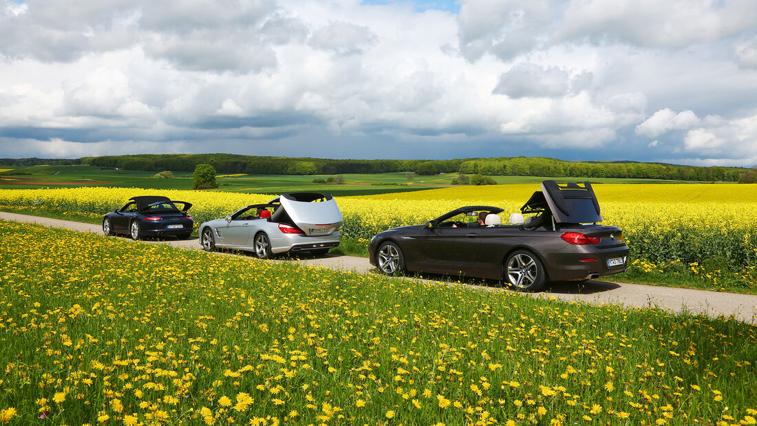 BMW 650i, Mercedes SL 500, Porsche 911 Carrera S, Seitenansicht