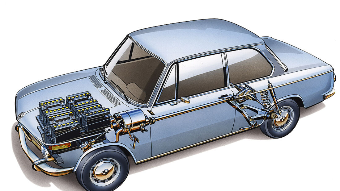 BMW Elektroautos, Ökoautos, BMW 1602 Elektro E7, technische Zeichnung, Durchsicht