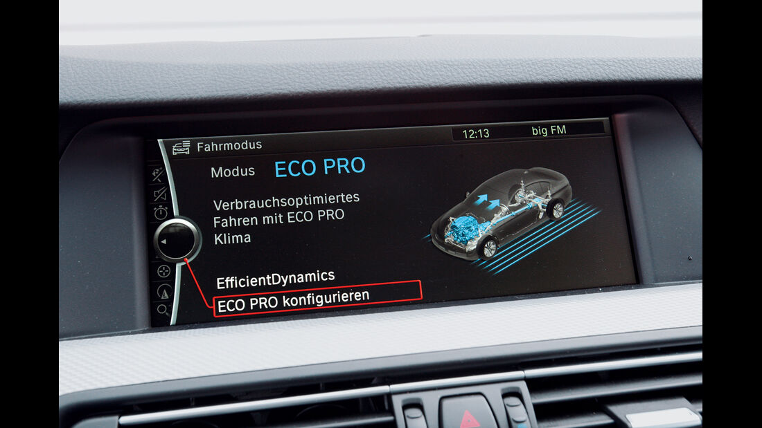 BMW M550d x-Drive, Bildschirm, Eco Modus