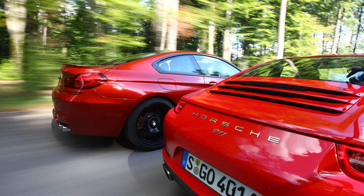 BMW M6 Coupé, Porsche 911 Carrera, Heckansicht