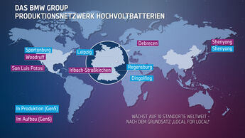 BMW Produktionsnetzwerk Hochvoltbatterien Grafik Karte