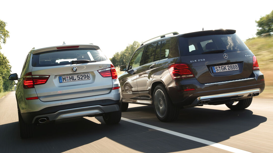 BMW X3 xDRIVE 20d, Mercedes GLK 250 Bluetec 4Matic, Heckansicht