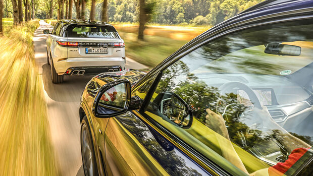 BMW X5 M50i, Range Rover Velar P550, ams 0321 Vergleichstest