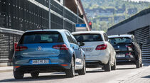 BMW i3, Mercedes B-Klasse Electric Drive, VW e-Golf, Heckansicht