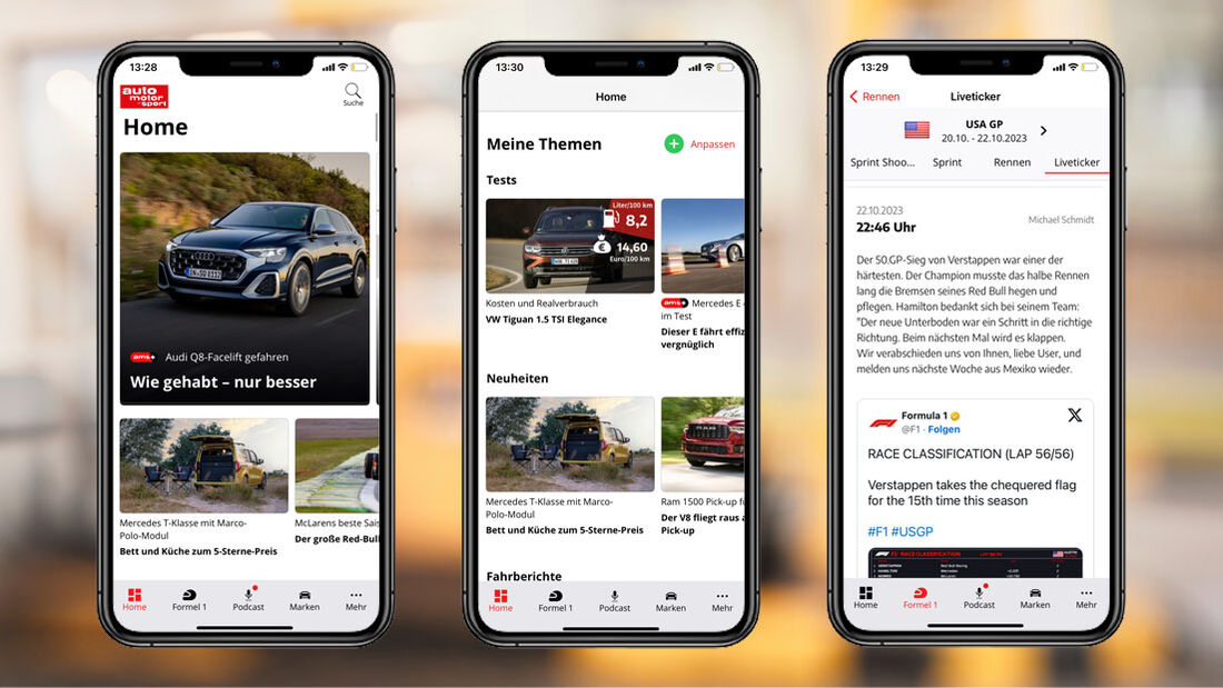 Bereiche in der auto motor und sport App