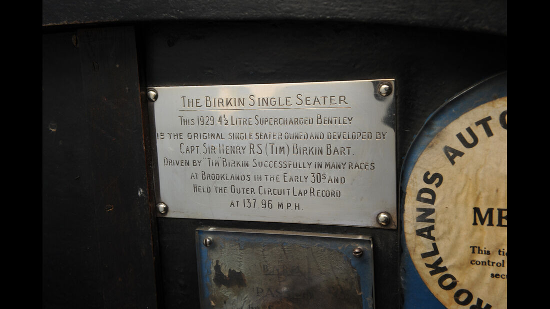 Birkin-Bentley Single-Seater, Messingtafel