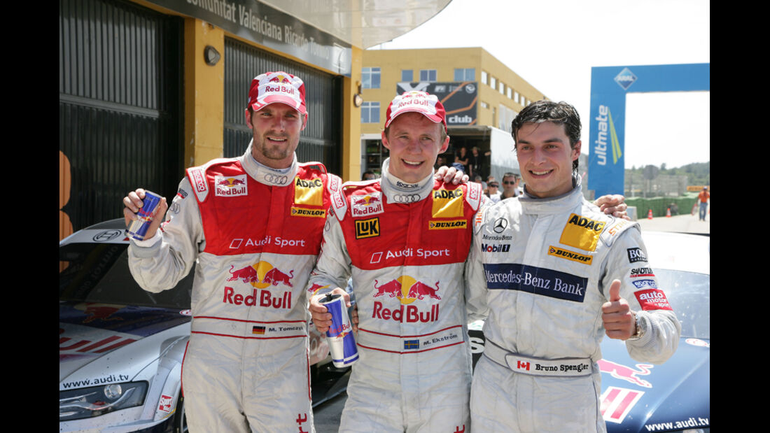 DTM Valencia 2010 Mattias Ekström, Martin Tomczyk und Bruno Spengler - die drei Erstplatzierten beim DTM Rennen in Valencia