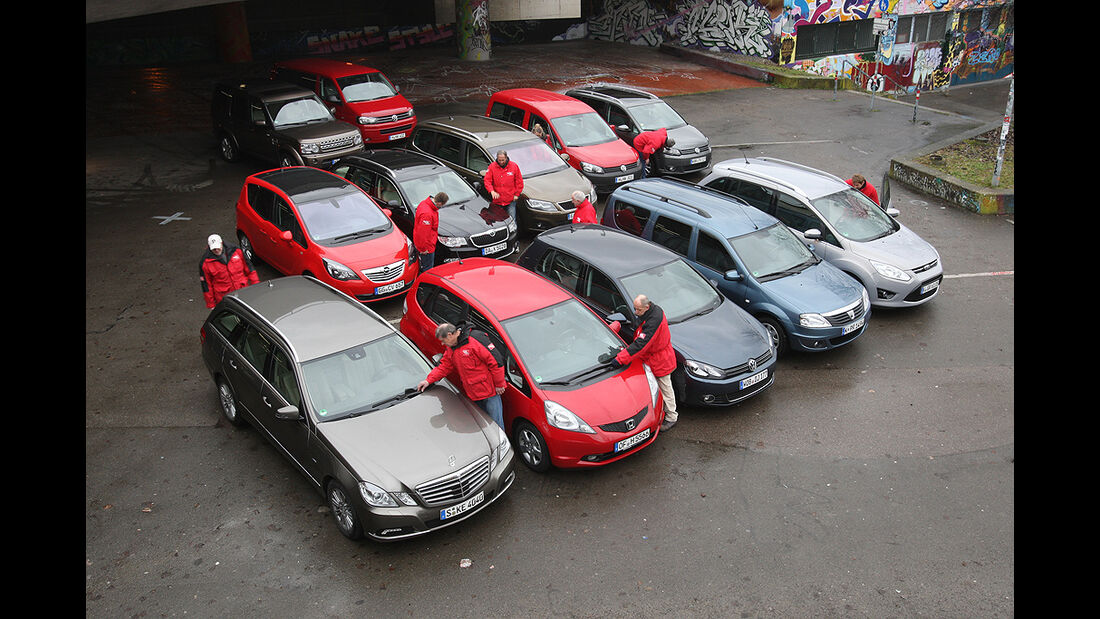 Dacia Logan MCV, Ford Grand C-Max, Honda Jazz, Opel Meriva, VW Caddy, VW Golf, Land Rover Discovery, Mercedes E-Klasse T-Modell, Seat Alhambra, Skoda Superb, VW Bus Multivan, VW Touran