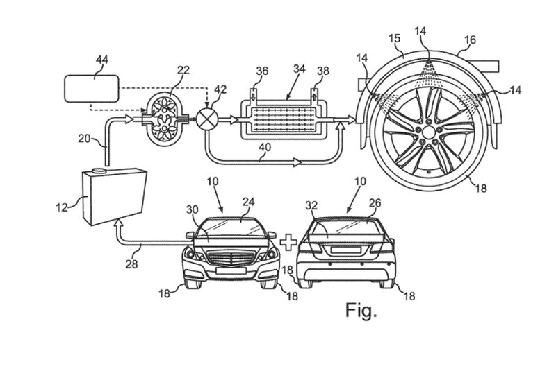 Daimler Patent Spritzwasserkühlung Reifen