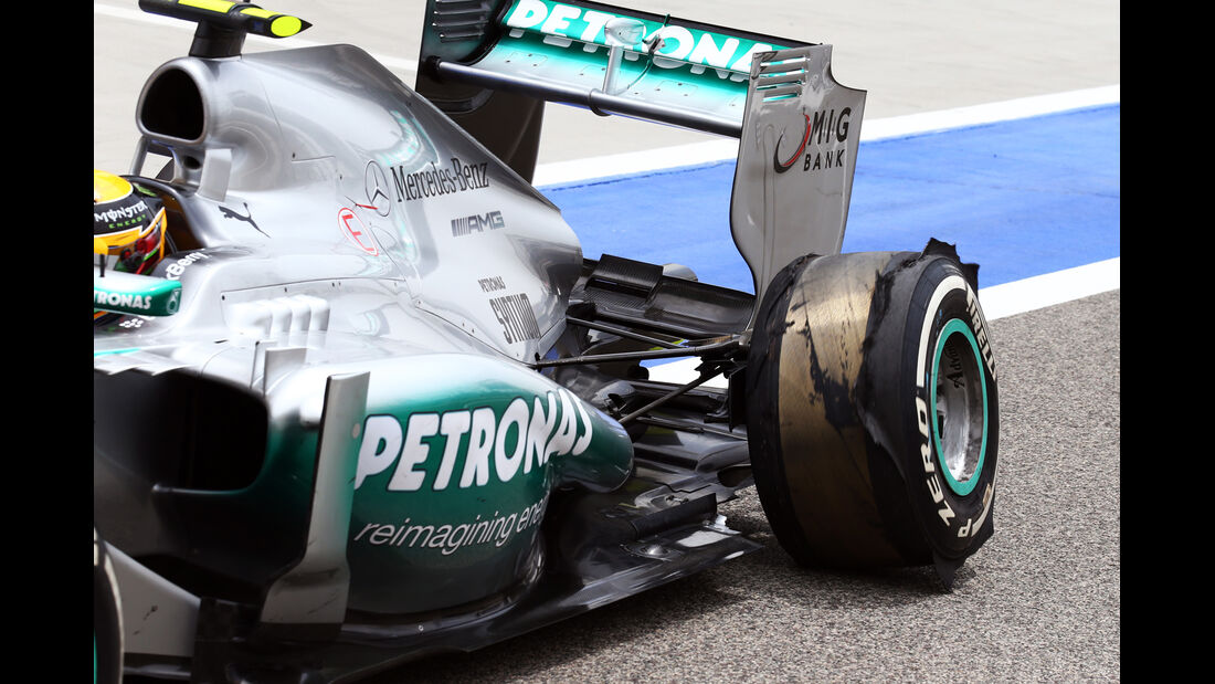 Delaminierung Lewis Hamilton GP Bahrain 2013