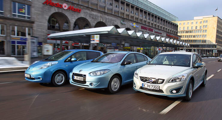 Elektroautos Nissan Leaf, Renault Fluence Z. E., Volvo C30 Electric