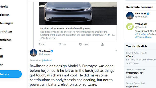 Elon Musk, Peter Rawlinson, Twitter