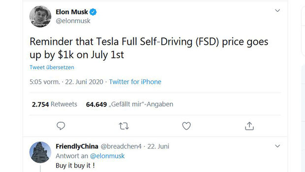 FSD-Tweet von Elon Musk