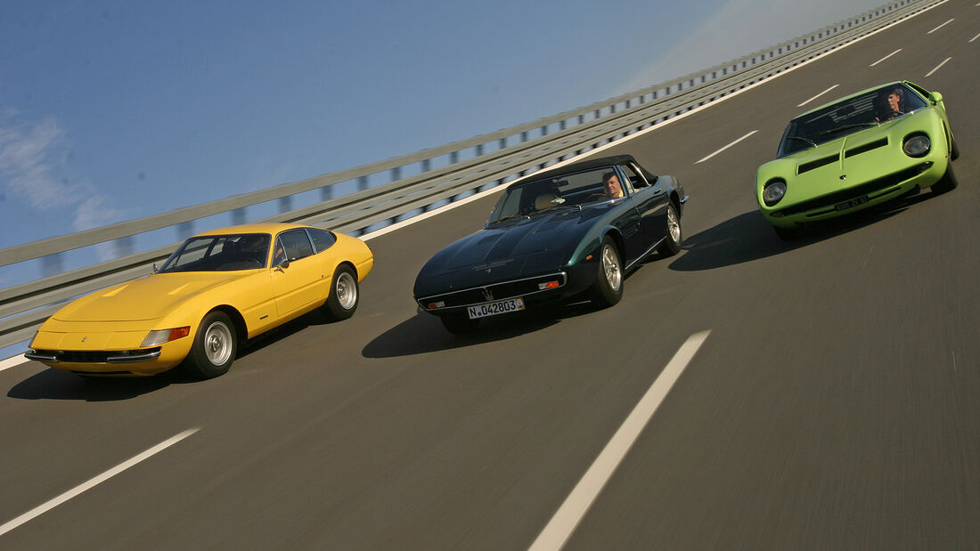 Ferrari 365 GTB/4 Daytona, Lamborghini Miura S, Maserati Ghibli SS