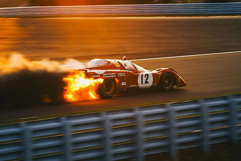 Ferrari 512M Rennwagen 1971 Brand Feuer Watkins Glen