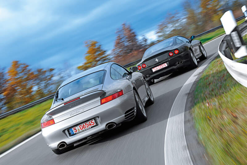 Ferrari 550 Maranello, Porsche 911 Turbo S, Heckansicht