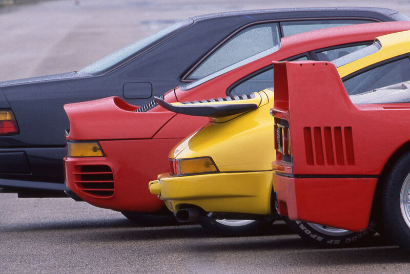 Ferrari F 40, Mercedes AMG 6.0 32 V, Porsche 959, Ruf-Porsche CTR, Hochgeschwindigkeits-Vergleich 1988