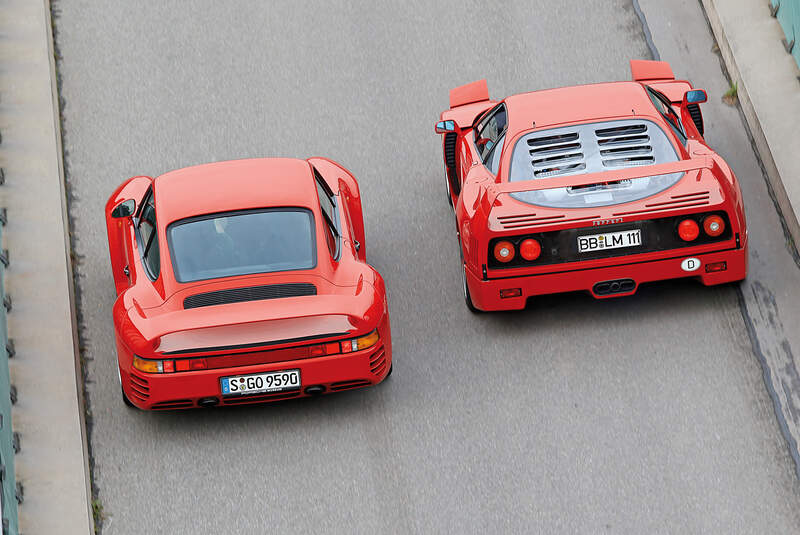 Ferrari F40, Porsche 959, Heckansicht