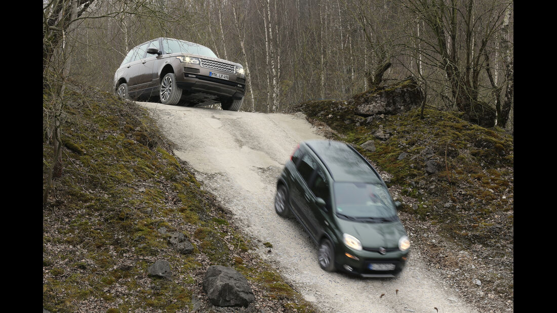 Fiat Panda 4x4, Range Rover, Downhill