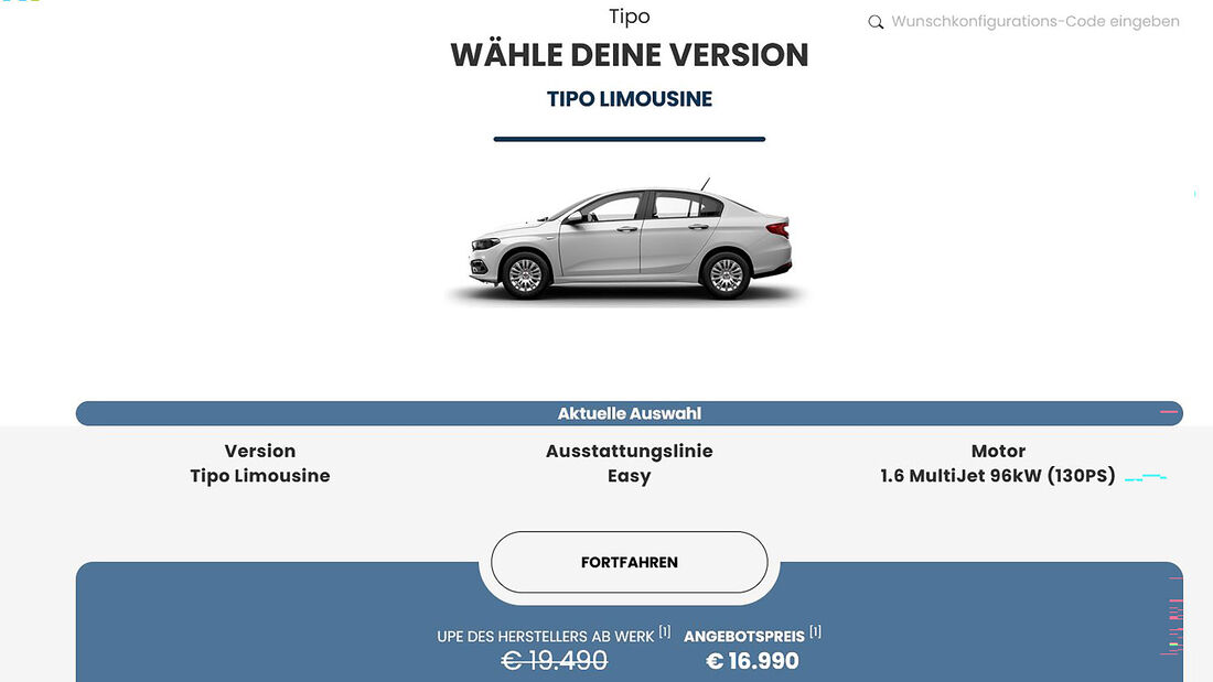 Fiat Tipo Limousine Stufenheck 1.6 Multijet Diesel Konfigurator