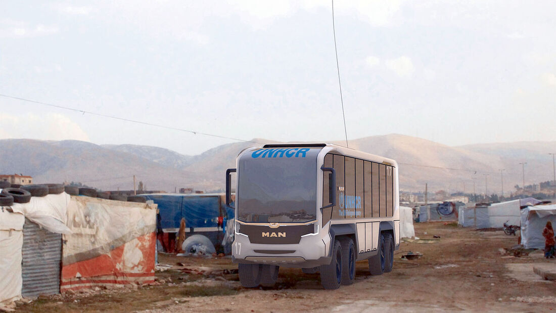 Flexibles humanitäres Fahrzeugkonzept flexHVC – MAN Bus 8x8 für Krisengebiete