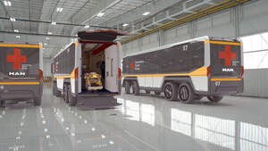 Flexibles humanitäres Fahrzeugkonzept flexHVC – MAN Bus 8x8 für Krisengebiete
