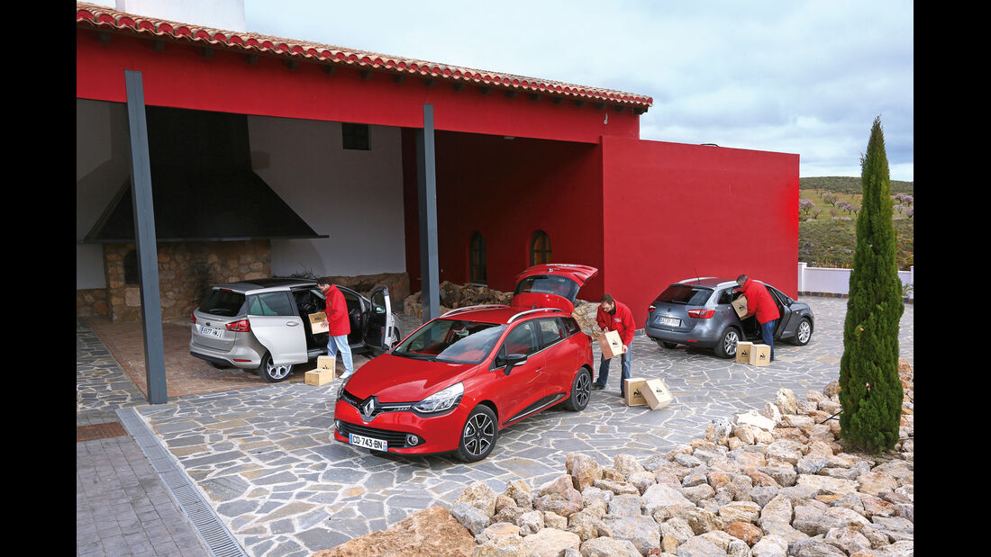 Ford B-Max 1.6 TDCi, Renault Clio Grandtour dci 90, Seat Ibiza ST 1.6 TDI, Seitenansicht