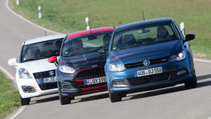 Ford Fiesta Black Edition, Suzuki Swift Sport, VW Polo Blue GT, Frontansicht