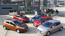 Ford Fiesta, Kia Rio, Opel Corsa, Peugeot 208, Seat Ibiza, Seitenansicht