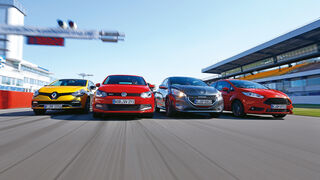 Ford Fiesta ST, Peugeot 208 GTI, Renault Clio R.S, VW Polo GTI, Frontansicht