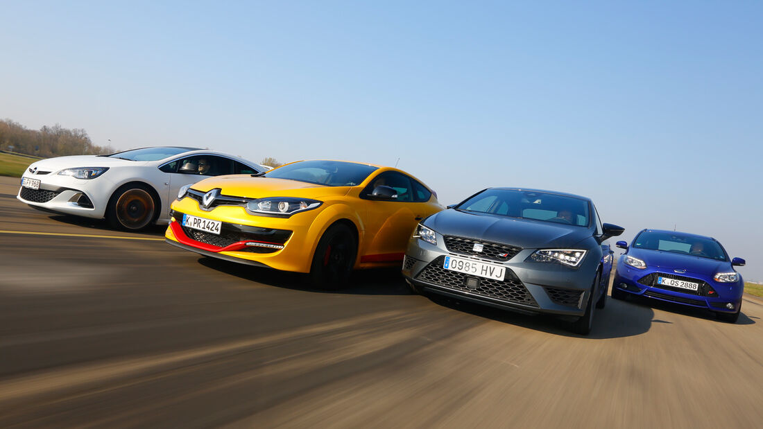 Ford Focus ST, Opel Astra OPC, Renault Mégane RS, Seat Leon Cupra, Frontansicht