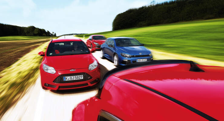 Ford Focus ST, Opel Astra OPC, Renault Mégane RS, VW Scirocco R, Frontansicht