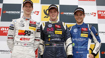Formel 3 Spielberg 2012, Rennen 2, Siegerehrung William Buller, Michael Lewis, Tom Blomqvist