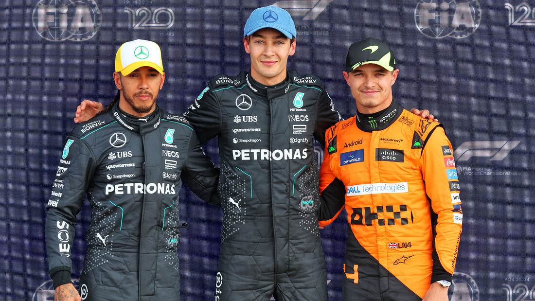 George Russell - Lewis Hamilton - Lando Norris - Mercedes - McLaren - Formel 1 - Silverstone - GP England - 6. Juli 2024