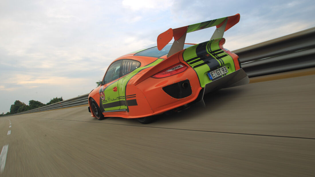 Highspeed-Test, Nardo, ams1511, 391km/h, 9ff Porsche 911 GT3, Heck, Steilkurve