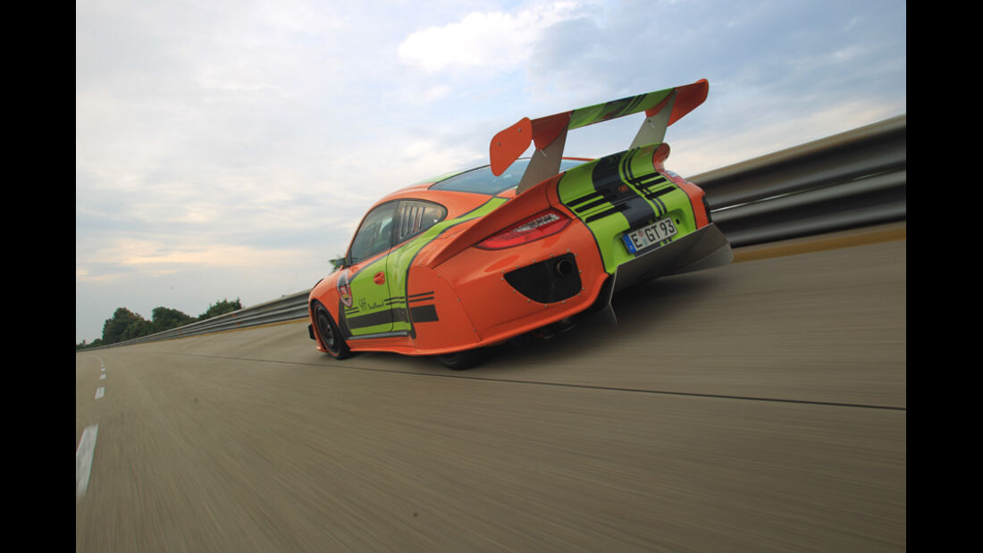 Highspeed-Test, Nardo, ams1511, 391km/h, 9ff Porsche 911 GT3, Heck, Steilkurve