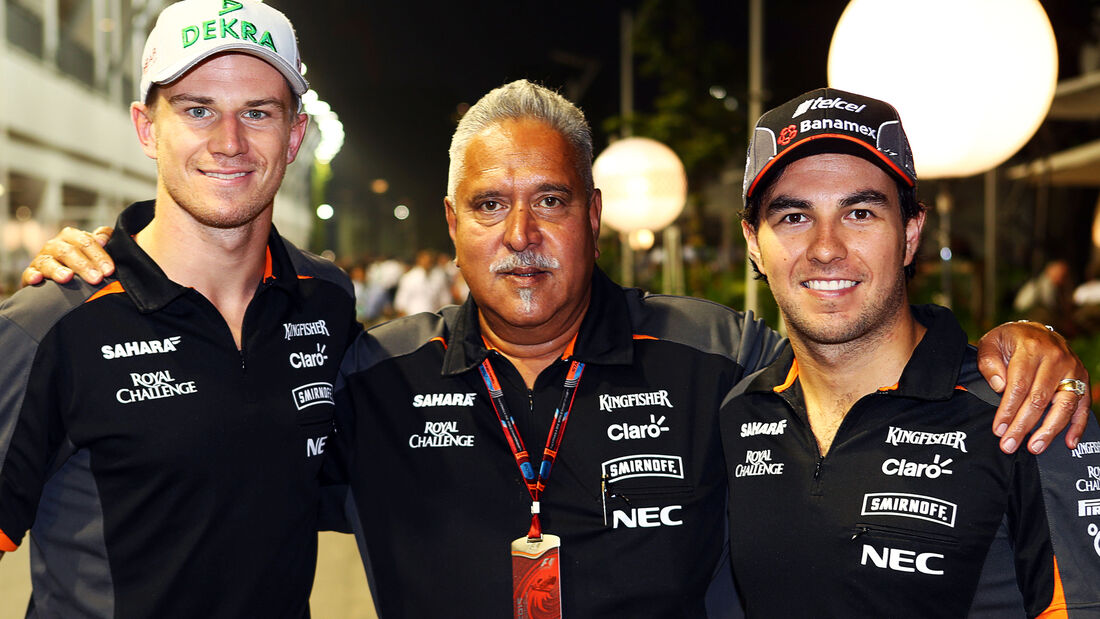 Hülkenberg, Mallya & Perez - Force India - GP Singapur 2015