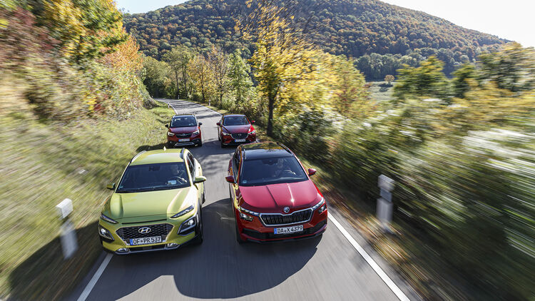 Hyundai Kona 1.0 T-GDI, Mazda CX-3 G 121, Opel Crossland X 1.2 DI, Skoda Kamiq 1.0 TSI, Exterieur