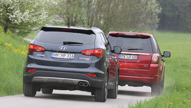 Hyundai Santa Fe 2.2 CR Di 4WD, Land Rover Freelander 2.2 SD4, Heckansicht