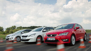 Hyundai i30 1.6, Peugeot 308 125 THP, Seat Leon 1.4 TSI, Frontansicht